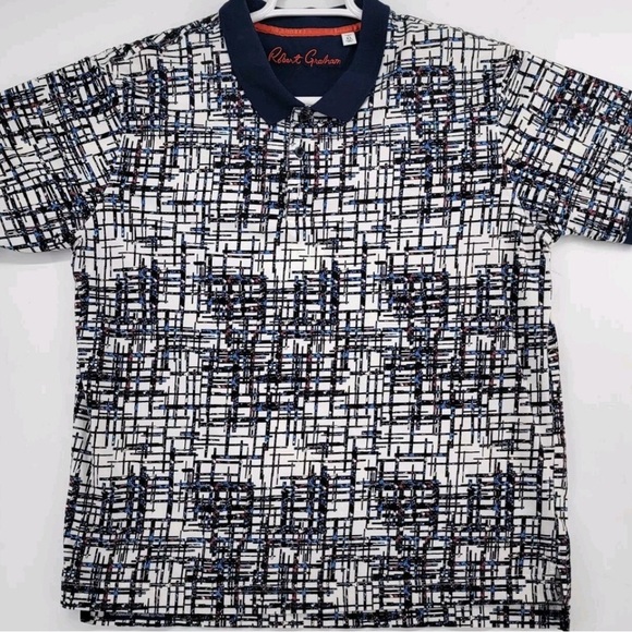 Robert Graham Polo Shirt large Men's Ashworth White Short Sleeve (fits smaller) - Picture 3 of 5